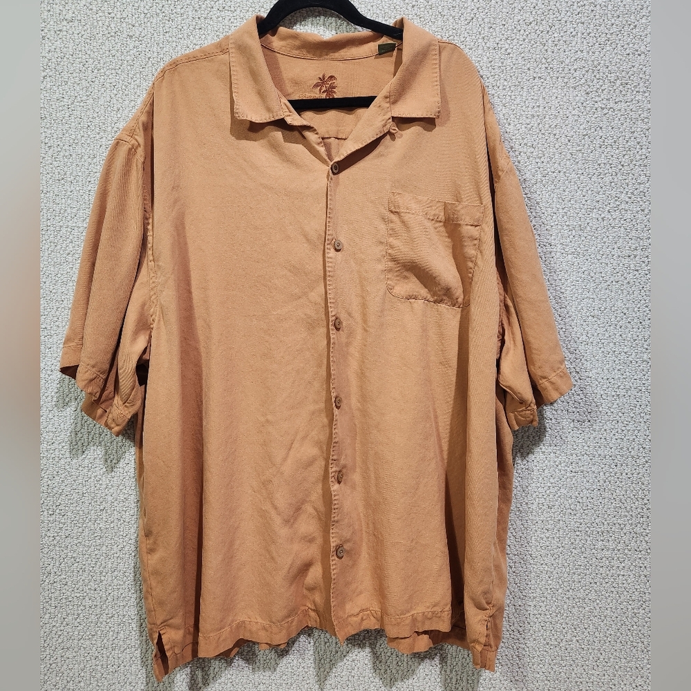Tommy Bahama 100% Silk 2XB men Orange old school design button up short sleeve